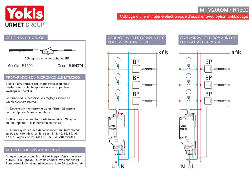 Minuterie éclairage d'escalier 2 000 W avec neutre et option  antiblocage - Yokis