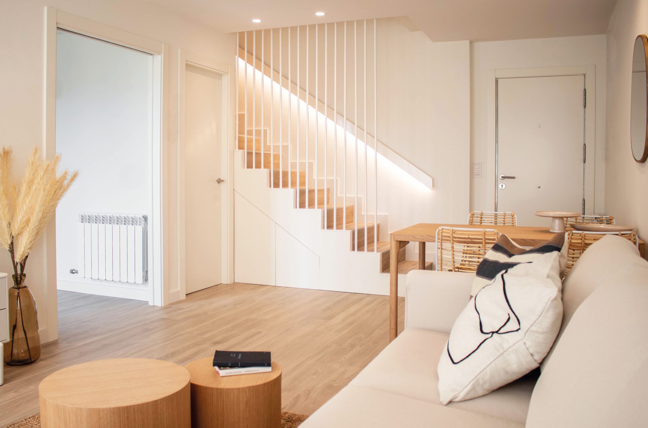 Modern apartment interior with open space. Dining and living room